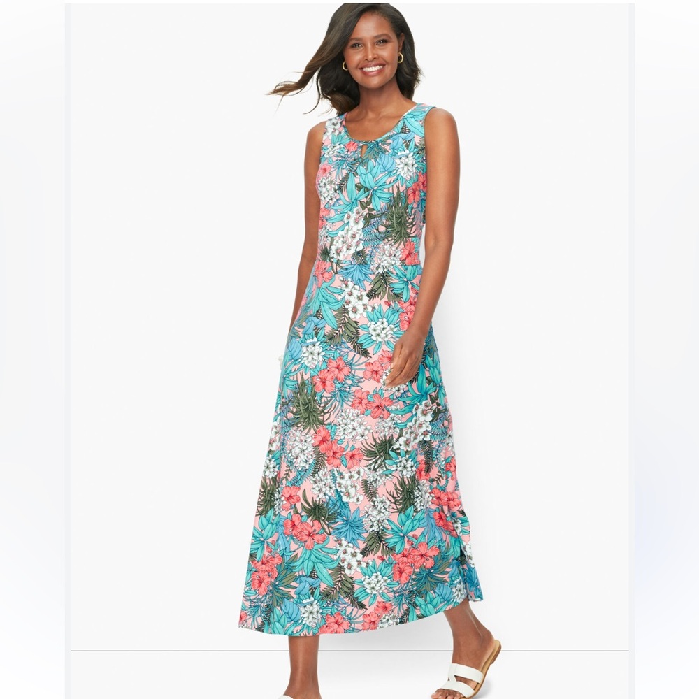 NWT Talbots Floral Jungle Jersey Knit Maxi Vacation Summer Dress Size‎ XLP